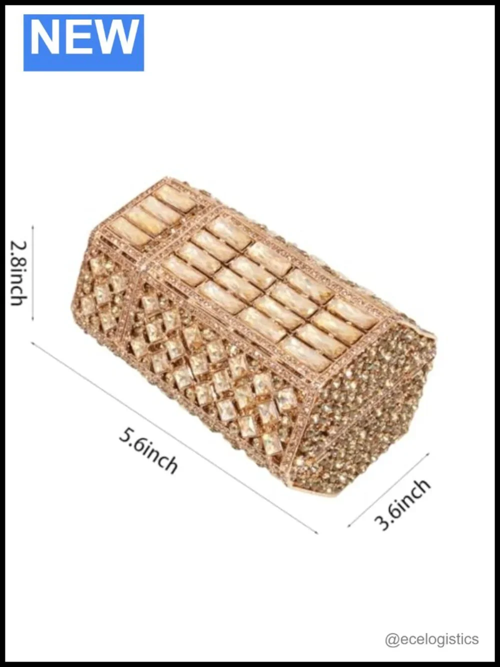 Rhinestone Crystal Clutch Evening Bag Metal Frame Faux PU Leather